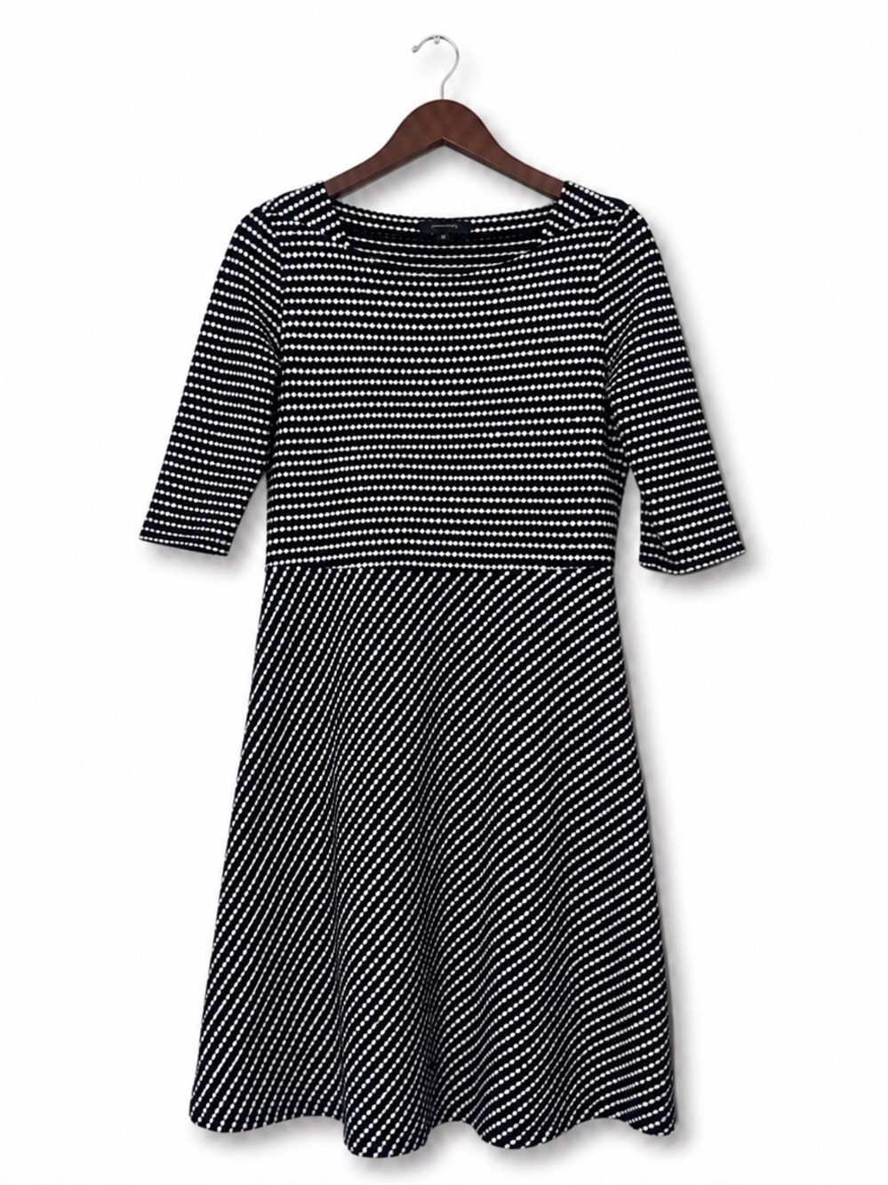 Comma Navy & White Striped A-Line Dress 3/4 Sleeve Fit & Flare Size 38 (US 6/8)